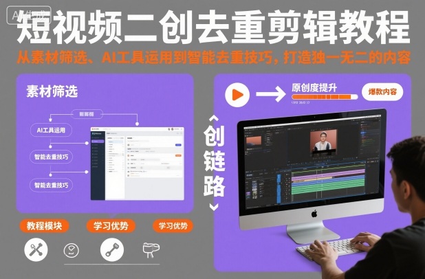 短视频二创去重剪辑教程，从素材筛选、AI工具运用到智能去重技巧，打造独一无二的内容-网创项目总站