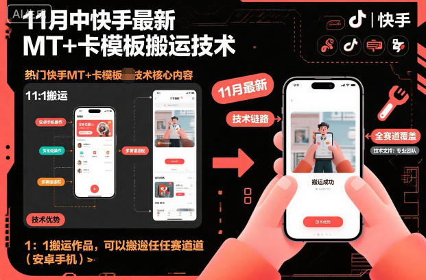 11月中快手最新MT+卡模板搬运技术，1：1搬运作品，可以搬运任何赛道(安卓手机)-网创项目总站