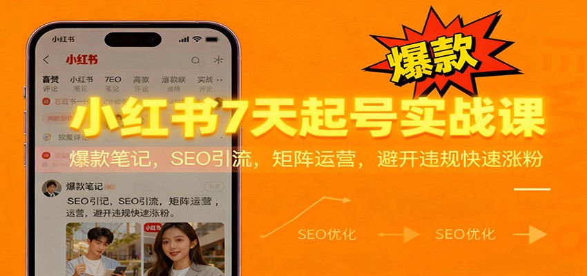 小红书7天起号实战课：爆款笔记，SEO引流，矩阵运营，避开违规快速涨粉-网创项目总站