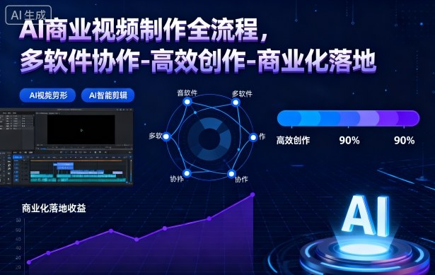 AI商业视频制作全流程，多软件协作-高效创作-商业化落地-网创项目总站