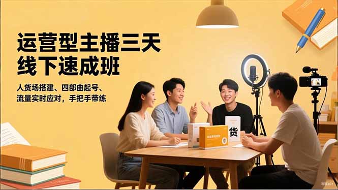 运营型主播三天线下班，人货场搭建,四部曲起号,流量实时应对，手把手带练-网创项目总站