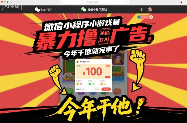 微信小程序小游戏暴力撸广告，单机日入100，今年干他就完事了-网创项目总站