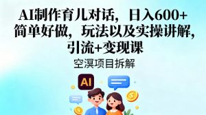 AI制作育儿对话，日入6张+，简单好做，玩法以及实操讲解，引流+变现课-网创项目总站