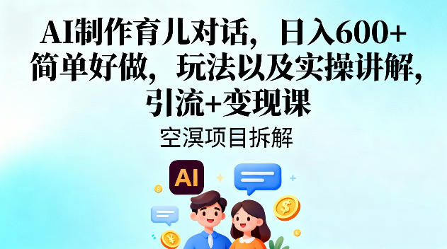 AI制作育儿对话，日入6张+，简单好做，玩法以及实操讲解，引流+变现课-网创项目总站