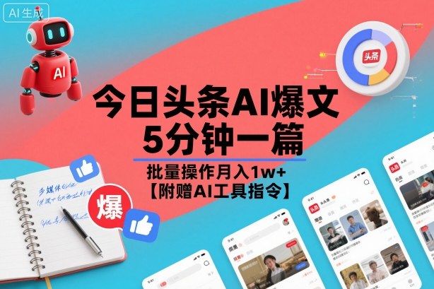 今日头条AI爆文，5分钟一篇，批量操作月入1w+【附赠AI工具指令】-网创项目总站
