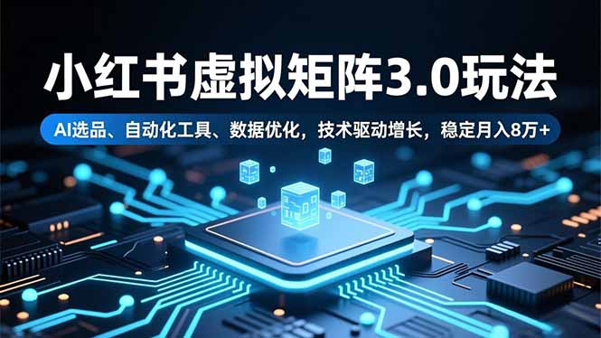 小红书虚拟矩阵3.0玩法，AI选品、自动化工具、数据优化，技术驱动增长，稳定月入8万+-网创项目总站