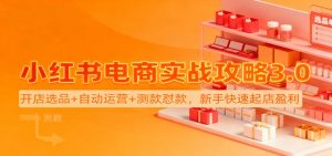 小红书电商实战攻略3.0：开店选品+自动运营+测款怼款，新手快速起店盈利-网创项目总站