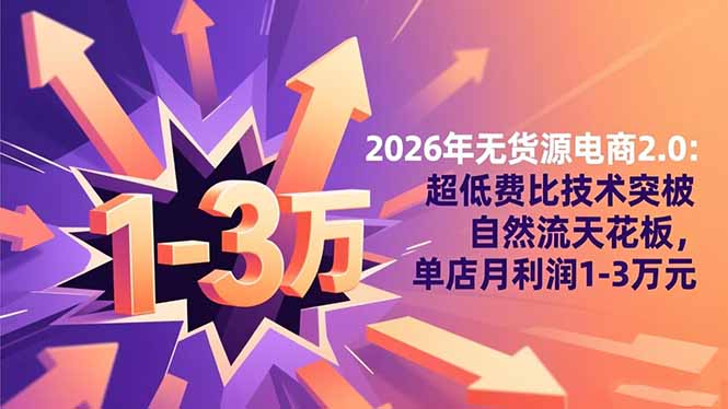 2026年无货源电商2.0【更新】：超低费比技术突破自然流天花板，单店月利润1-3万元-网创项目总站