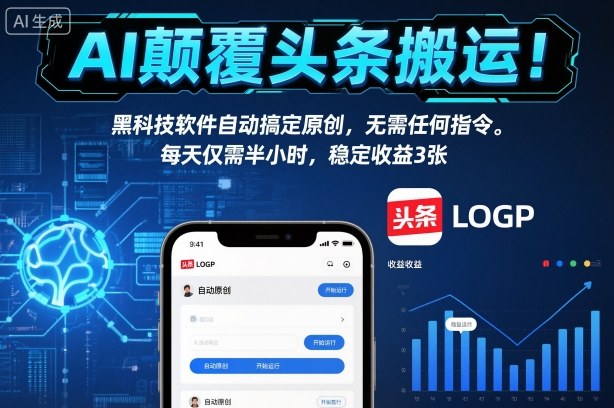 AI颠覆头条搬运！黑科技软件自动搞定原创，无需任何指令。每天仅需半小时，稳定收益3张【揭秘】-网创项目总站