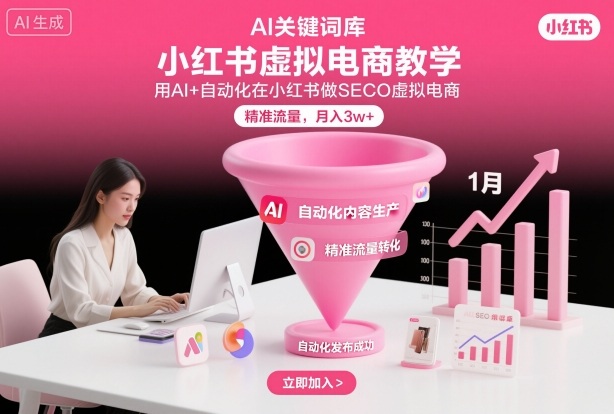 小红书虚拟电商项目，用AI+自动化在小红书做SEO虚拟电商，精准流量，月入3w+-网创项目总站