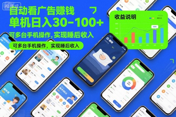 自动看广告賺钱，单机日入30-100+，可多台手机操作，实现睡后收入【揭秘】-网创项目总站