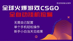 火爆游戏CSGO全自动捡漏，独家最新玩法，单个手机可操作，新手小白日入500+-网创项目总站