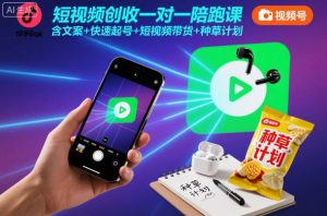 短视频创收一对一陪跑课，含文案+快速起号+短视频带货+种草计划-网创项目总站