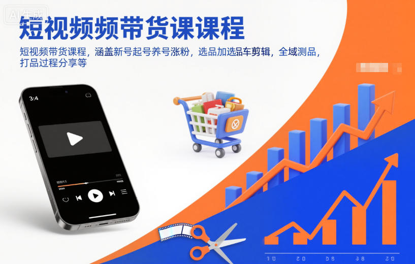 短视频带货课程，涵盖新号起号养号涨粉，选品加选品车剪辑，全域测品，打品过程分享等-网创项目总站