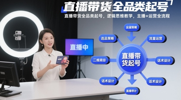 直播带货全品类起号，逻辑思维教学，主播+运营全流程-网创项目总站