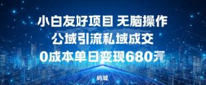 小白友好项目，无脑操作，公域引流私域成交，0成本单日变现680米-网创项目总站