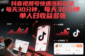 抖音视频号快速涨粉玩法，每天30分钟，单人日收益多张-网创项目总站
