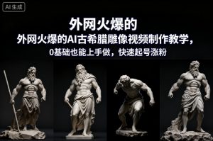 外网火爆的AI古希腊雕像视频制作教学，0基础也能上手做，快速起号涨粉-网创项目总站