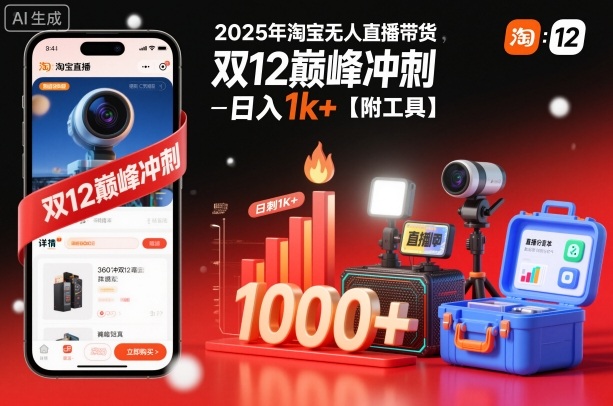 2025年淘宝无人直播带货，冲刺双12，日入1k+【附工具】【揭秘】-网创项目总站