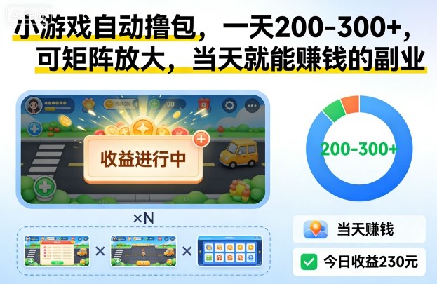 小游戏自动撸包，一天200-300+，可矩阵放大，当天就能賺钱的副业【揭秘】-网创项目总站