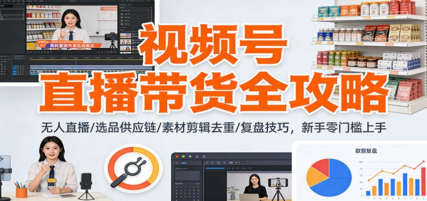 视频号直播带货全攻略：无人直播/选品供应链/素材剪辑去重/复盘技巧，零门槛上手-网创项目总站