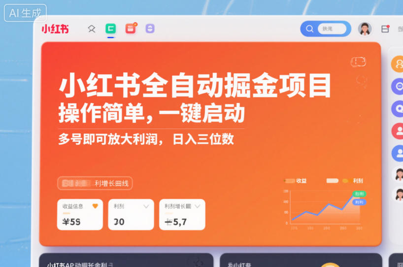 小红书全自动掘金项目，操作简单，一键启动，多号即可放大利润，日入三位数【揭秘】-网创项目总站