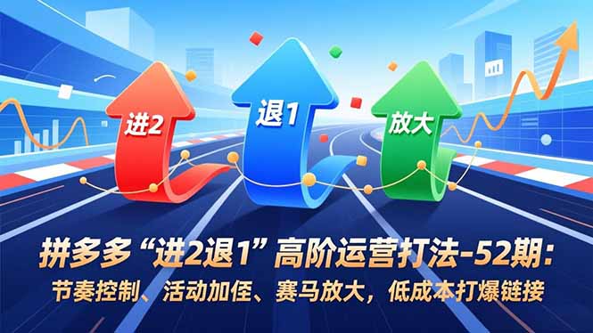 拼多多“进2退1”高阶运营打法-52期：节奏控制、活动加权、赛马放大，低成本打爆链接-网创项目总站