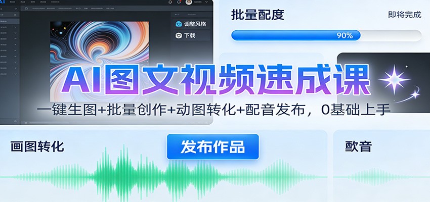 AI图文视频速成课：一键生图+批量创作+动图转化+配音发布，0基础上手-网创项目总站