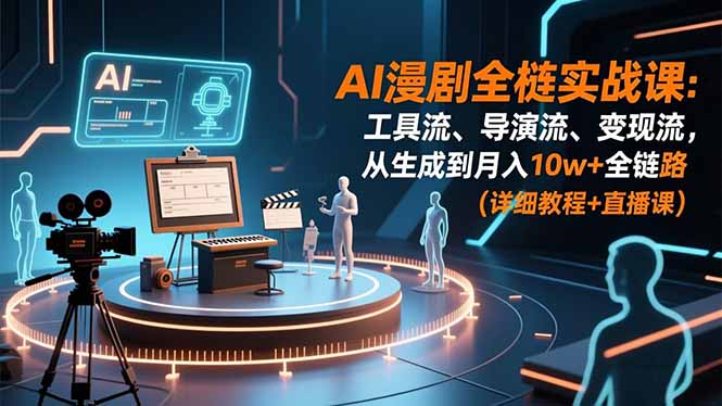 AI漫剧全栈实战课：工具流、导演流、变现流，从生成到月入10w+全链路 (详细教程+直播课-网创项目总站