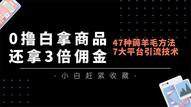 0撸白拿商品，还拿3倍佣金，47种薅羊毛方法，7大平台全方位引流技术教学，精专月入过万-网创项目总站