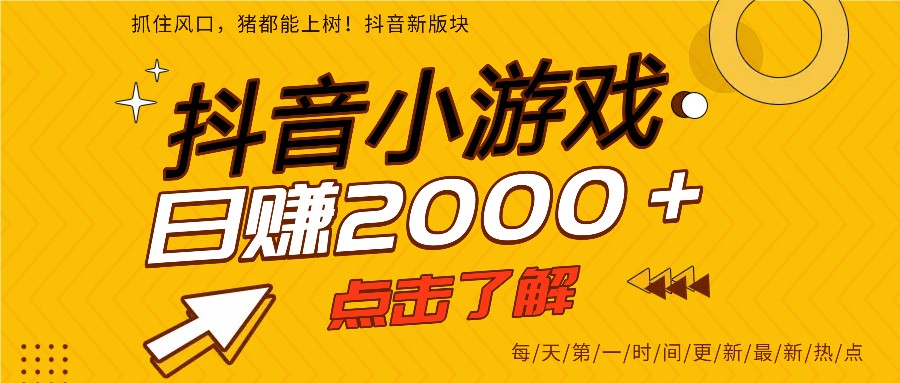 5年爆火的抖音小游戏项目，一部手机日入2000+-网创项目总站