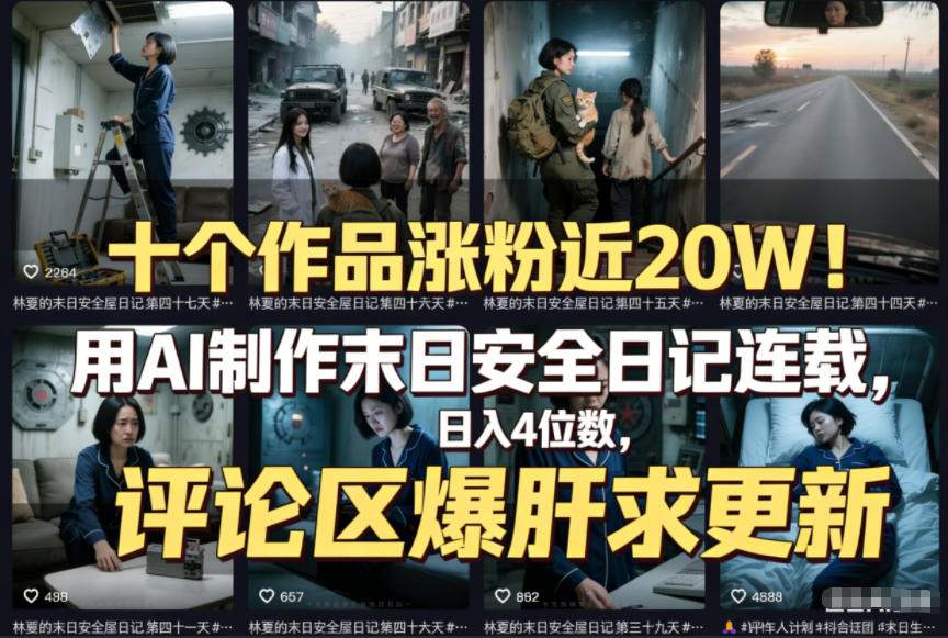 十个作品涨粉近20W！用AI制作末日安全日记连载，日入4位数，评论区爆肝求更新(附详细步骤)-网创项目总站