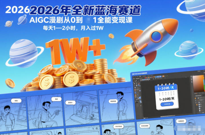 2026年全新蓝海赛道AIGC漫剧从0到1全能变现课，每天1—2小时，月入过1W-网创项目总站