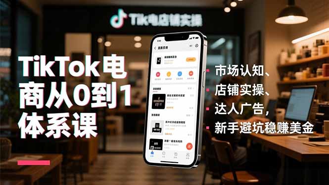 TikTok电商从0到1体系课，市场认知、店铺实操、达人广告，新手避坑稳赚美金-网创项目总站