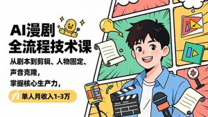 AI漫剧全流程技术课，从剧本到剪辑、人物固定、声音克隆，掌握核心生产力，单人月收入1-3万-网创项目总站