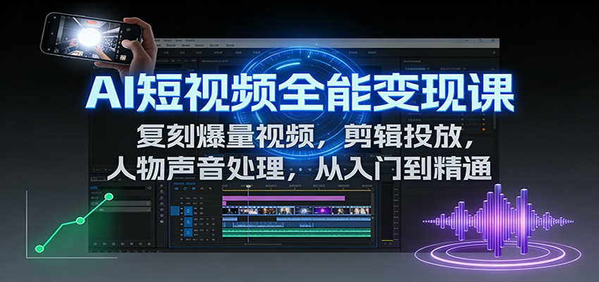 AI短视频全能变现课：复刻爆量视频，剪辑投放，人物声音处理，从入门到精通-网创项目总站