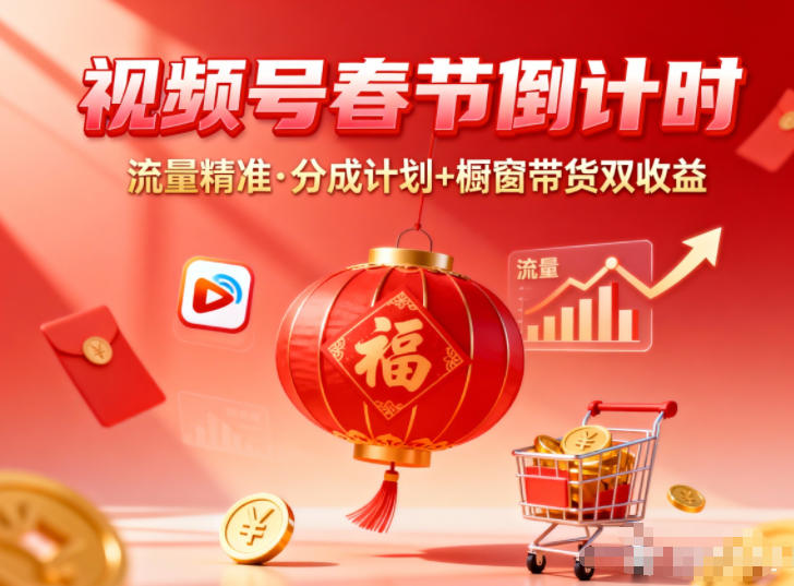 视频号做春节倒计时，流量精准，分成计划+橱窗带货双收益-网创项目总站