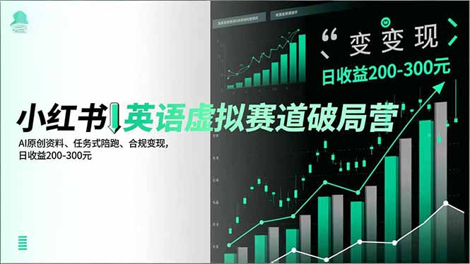小红书英语虚拟赛道破局营，AI原创资料、任务式陪跑、合规变现，日收益200-300元-网创项目总站