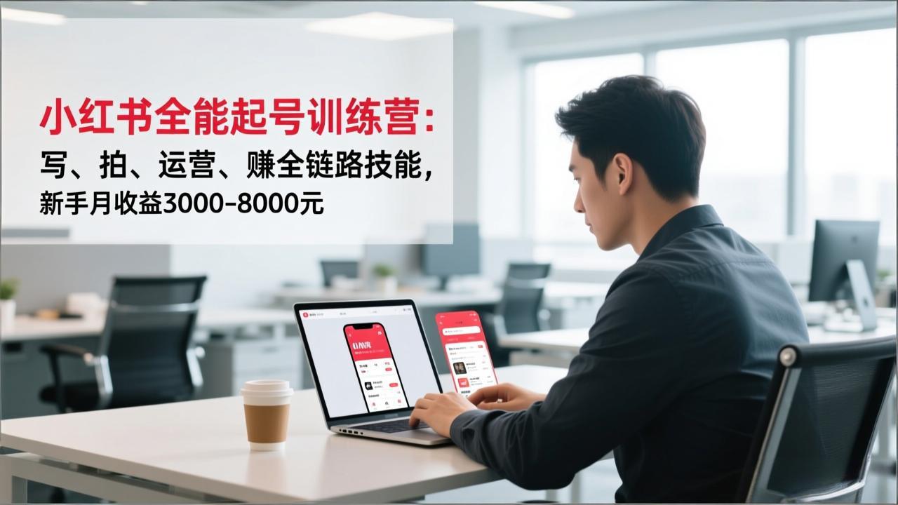 小红书全能起号训练营：写、拍、运营、赚全链路技能，新手月收益3000-8000元-网创项目总站