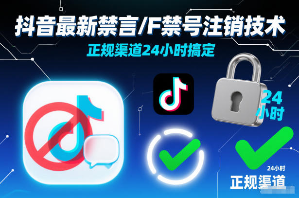 抖音最新禁言/F禁号注销技术，正规渠道24小时搞定-网创项目总站