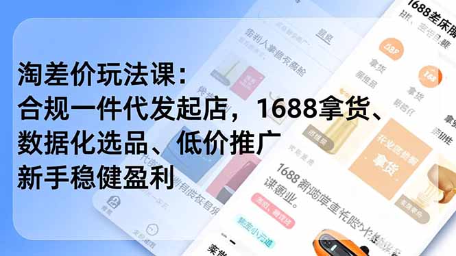 淘差价玩法课：合规一件代发起店，1688拿货、数据化选品、低价推广，新手稳健盈利(更新12月-网创项目总站