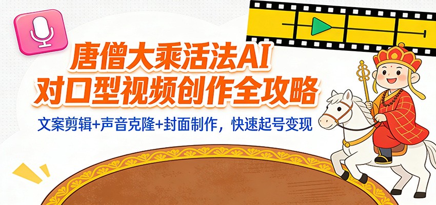 “大乘活法”AI对口型视频创作全攻略：文案剪辑+声音克隆+封面制作，快速起号变现-网创项目总站