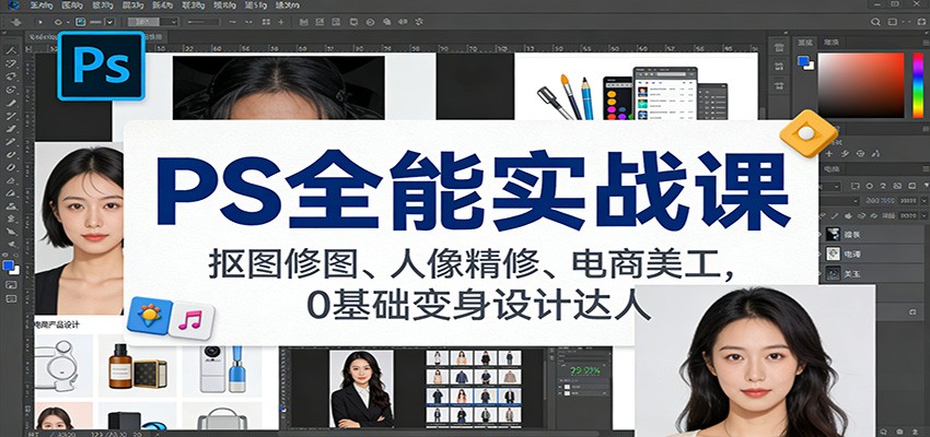 PS全能实战课：抠图修图、人像精修、电商美工，0基础变身设计达人-网创项目总站
