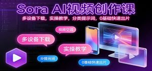 Sora AI视频创作课：多设备下载，实操教学，分类提示词，0基础快速出片-网创项目总站