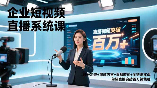 企业短视频直播系统课，账号定位+爆款内容+直播转化+全链路实战，单场直播突破百万销售额-网创项目总站