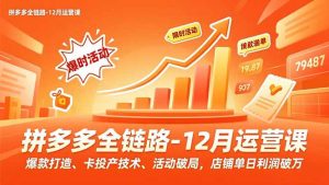 拼多多全链路-12月运营课，爆款打造、卡投产技术、活动破局，店铺单日利润破万-网创项目总站