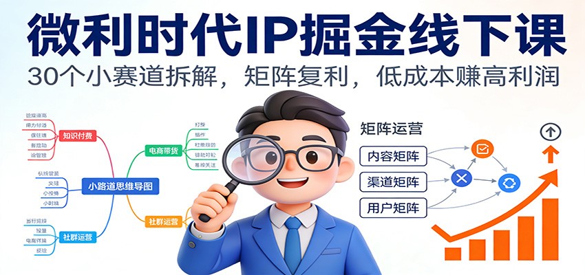微利时代IP掘金线下课：30个小赛道拆解，矩阵复利，低成本赚高利润-网创项目总站