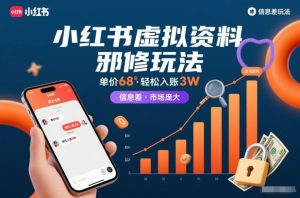 小红书虚拟资料邪修玩法，单价68，轻松入账3W，信息差玩法，市场庞大-网创项目总站