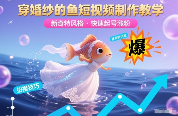 穿婚纱的鱼短视频制作教学，新奇特风格，快速起号涨粉-网创项目总站