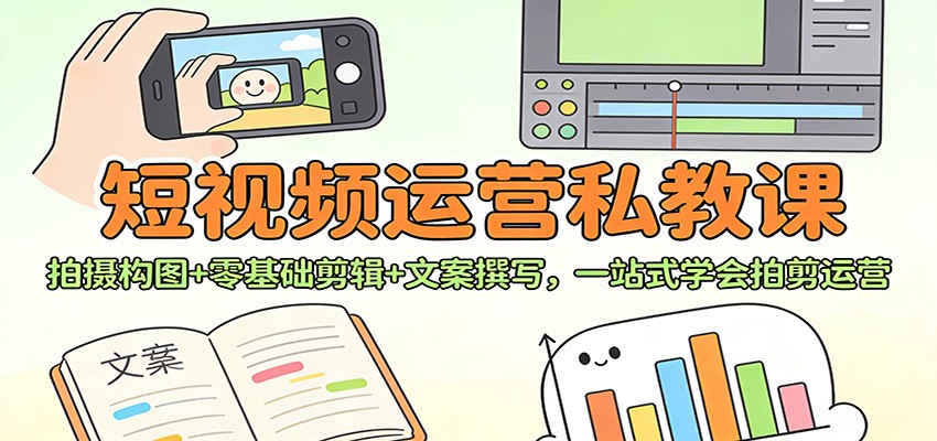 短视频运营私教课：拍摄构图+零基础剪辑 +文案撰写，一站式学会拍剪运营-网创项目总站